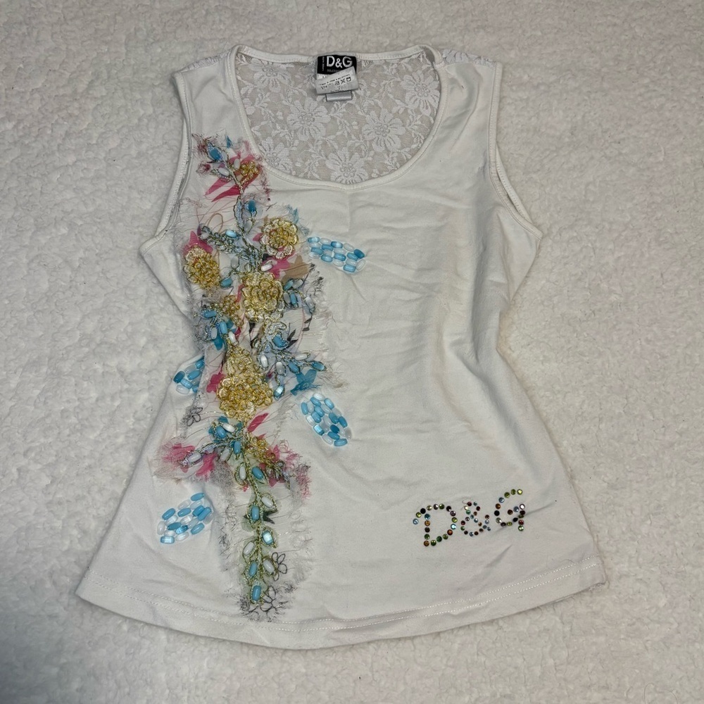 Dolce & Gabbana White Floral Embellished Tank Top